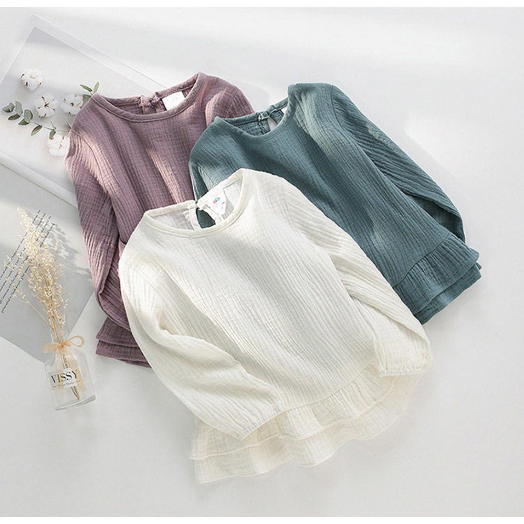 Ruffle Cotton Linen T-shirt Purple