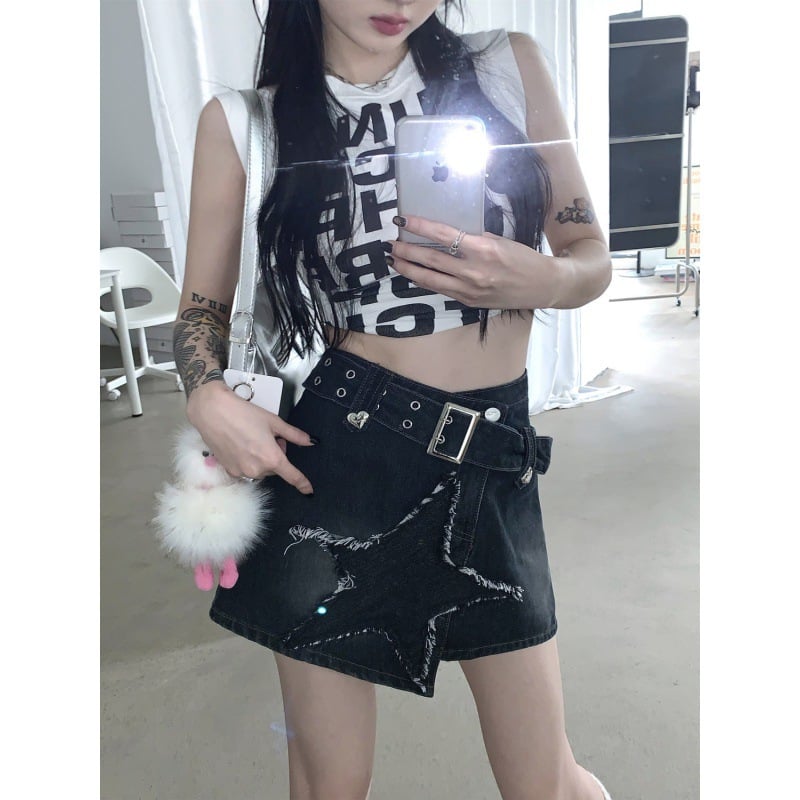 Hot Girl Retro Denim Skirt Back View