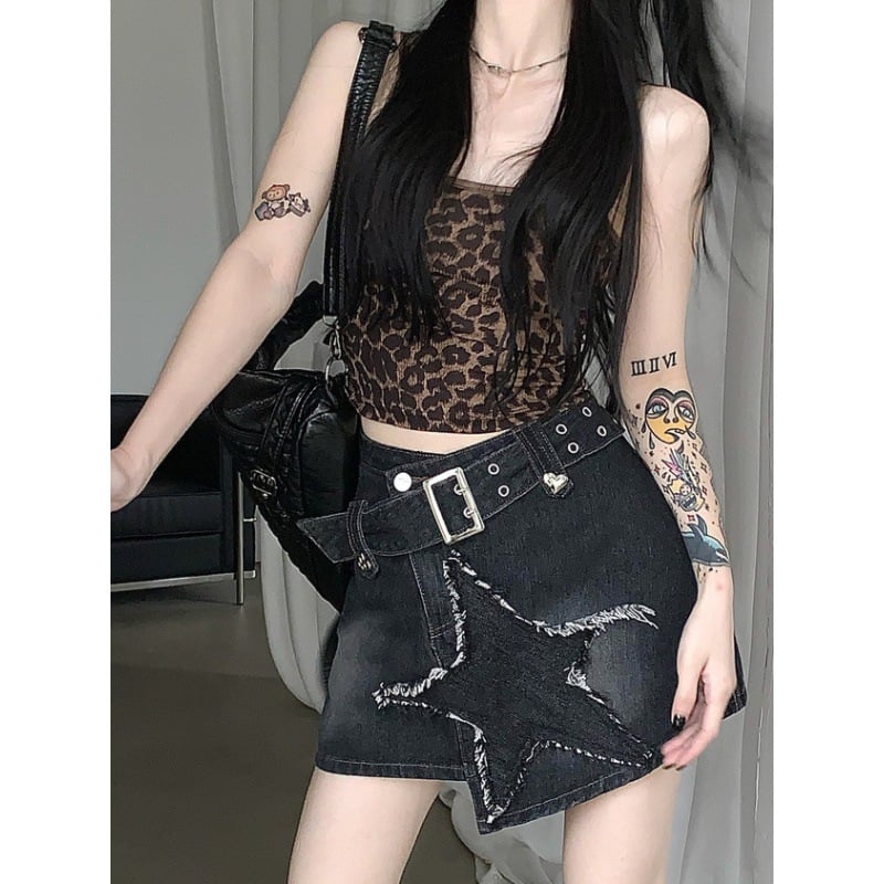 Hot Girl Retro Denim Skirt Detailing