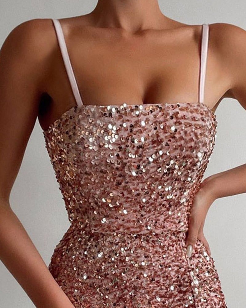 Women's Fashion Halter Sheath Sequins Dress Image 2