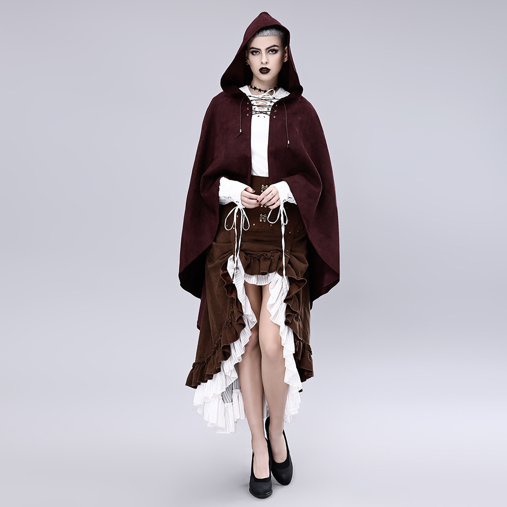 Faux Deerskin Fleece Hooded Cape Cloak Jacket
