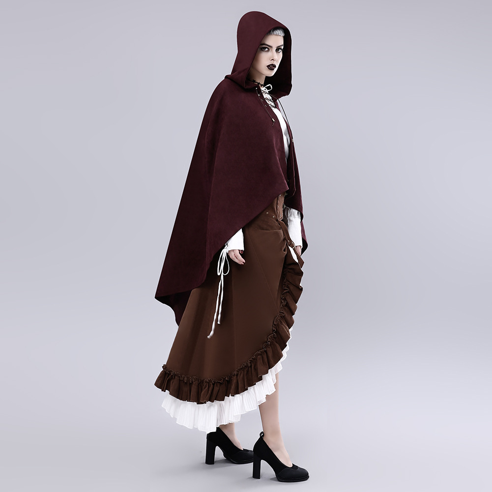 Faux Deerskin Fleece Hooded Cape Cloak Jacket