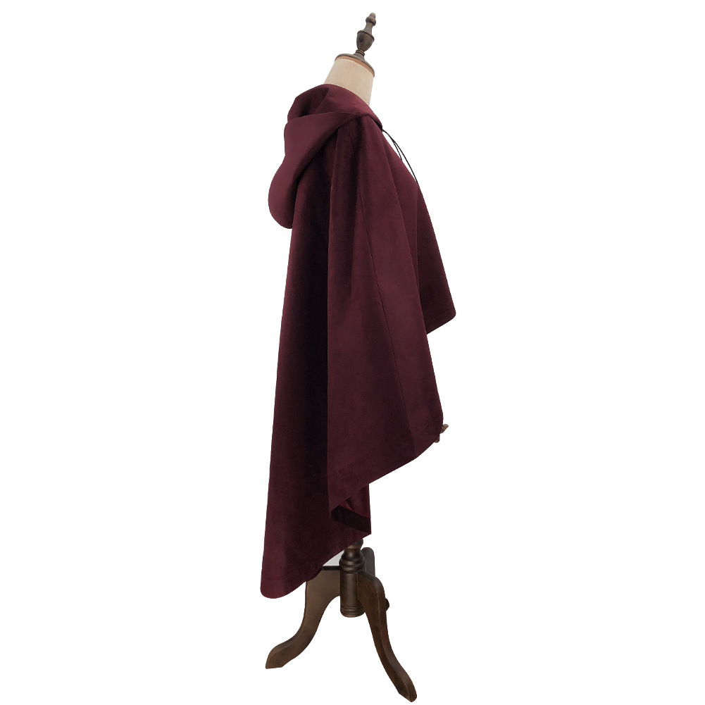 Faux Deerskin Fleece Hooded Cape Cloak Jacket