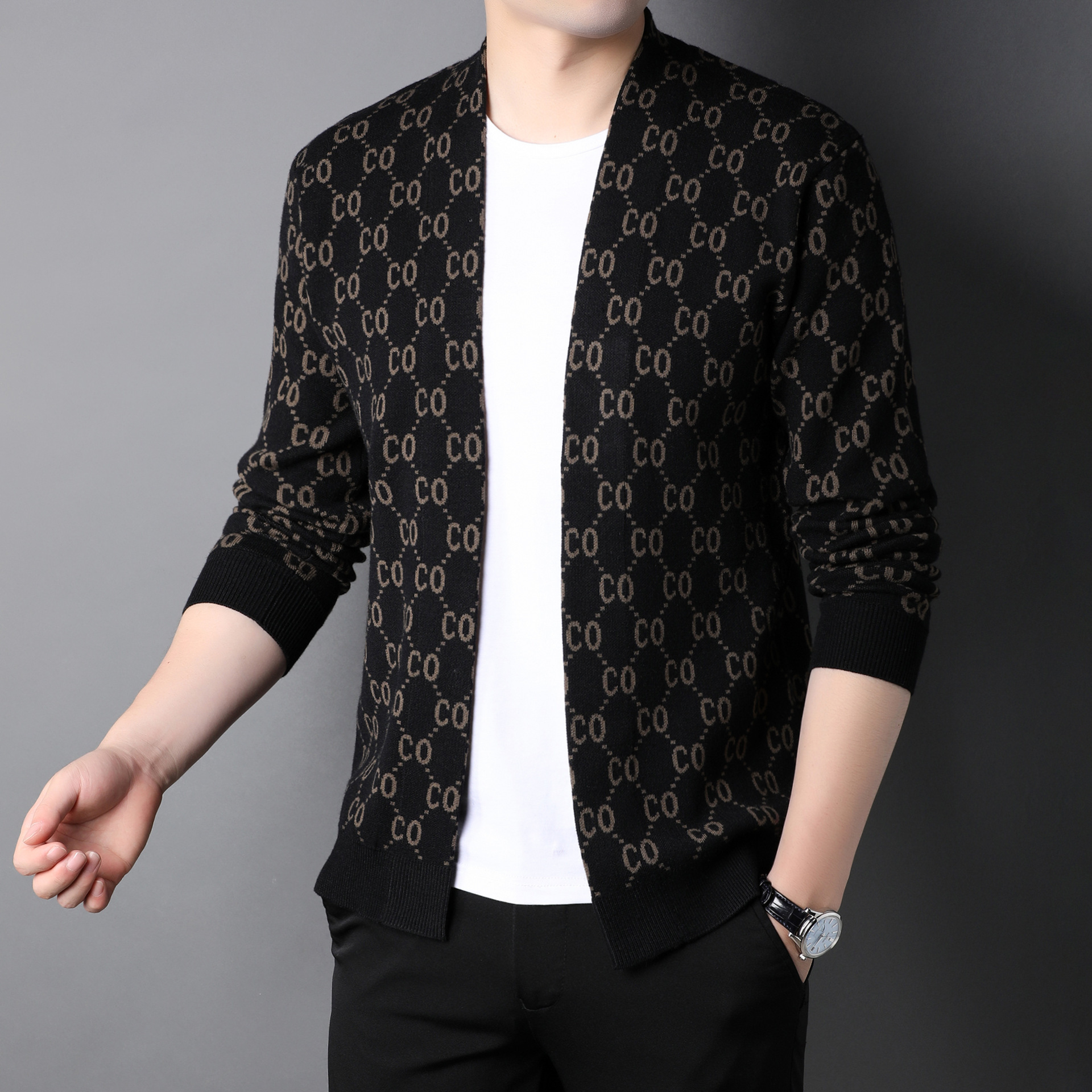 Men's Knitted Cardigan Coat Image 8