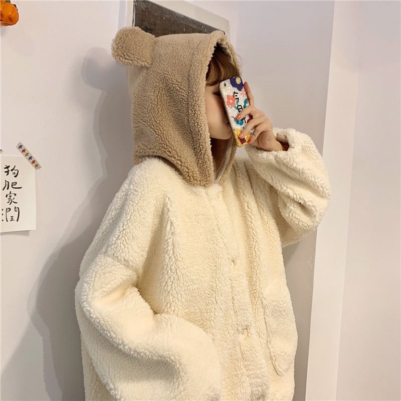 Cute Bear Ear Coat Outfit Idea