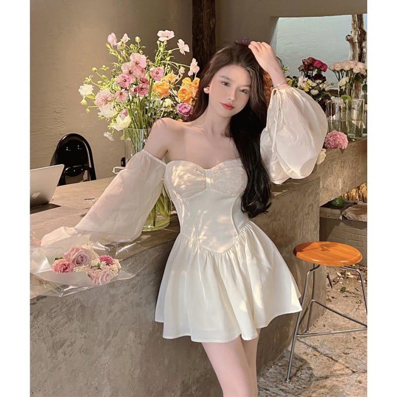 White Bubble Long Sleeve Dress
