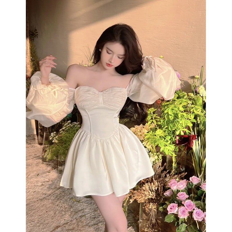 White Bubble Long Sleeve Dress
