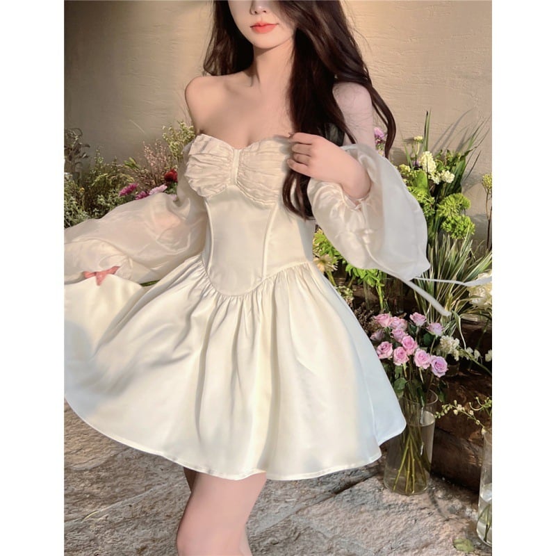 White Bubble Long Sleeve Dress