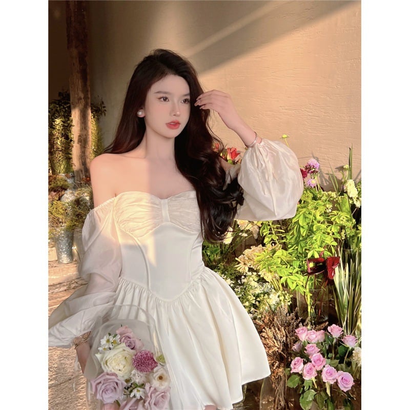 White Bubble Long Sleeve Dress