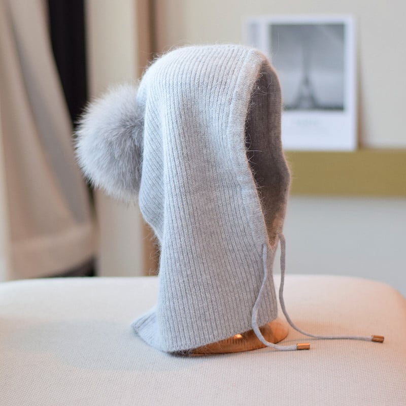 Winter Sweet Cute Rabbit Hair Knitted Hat in Use