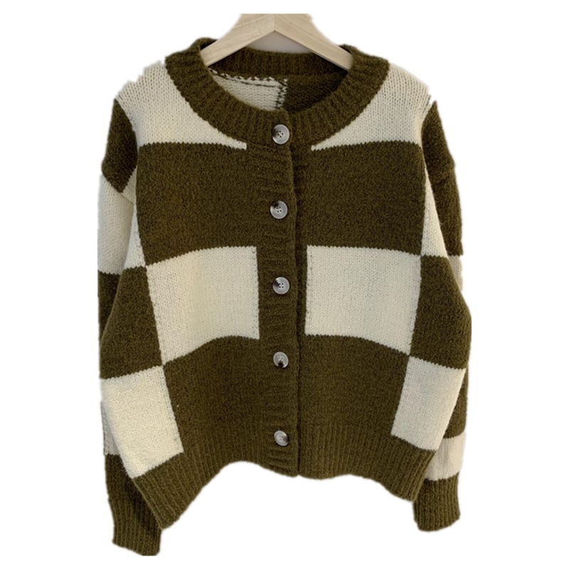 Women's Loose Check Sweater Coat - Image 4
