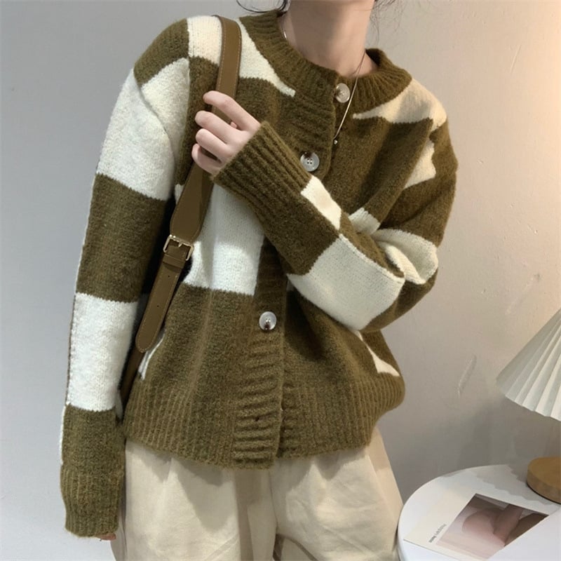Women's Loose Check Sweater Coat - Image 3