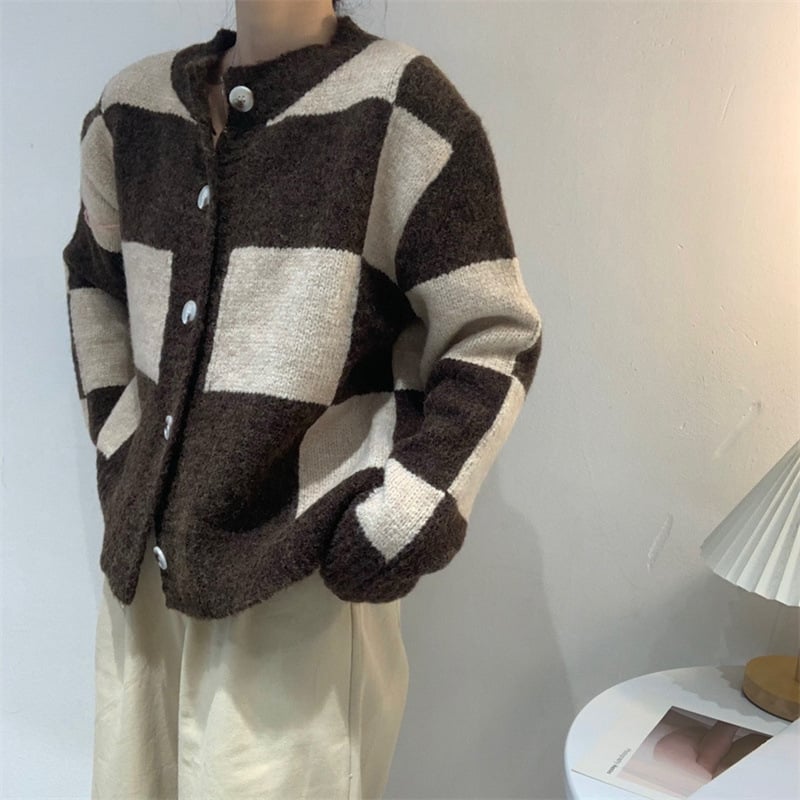 Women's Loose Check Sweater Coat - Image 2