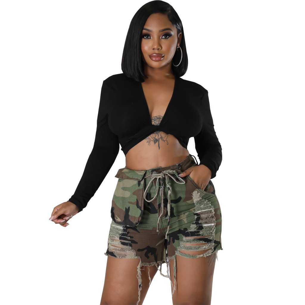 Camouflage Denim Shorts Image 3