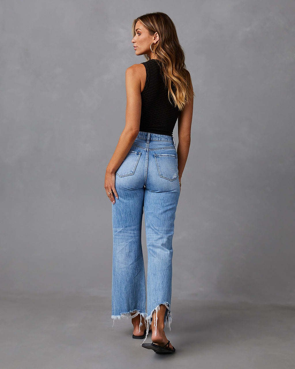 European and American Water Washed Hole High Waist Trousers - Image 6