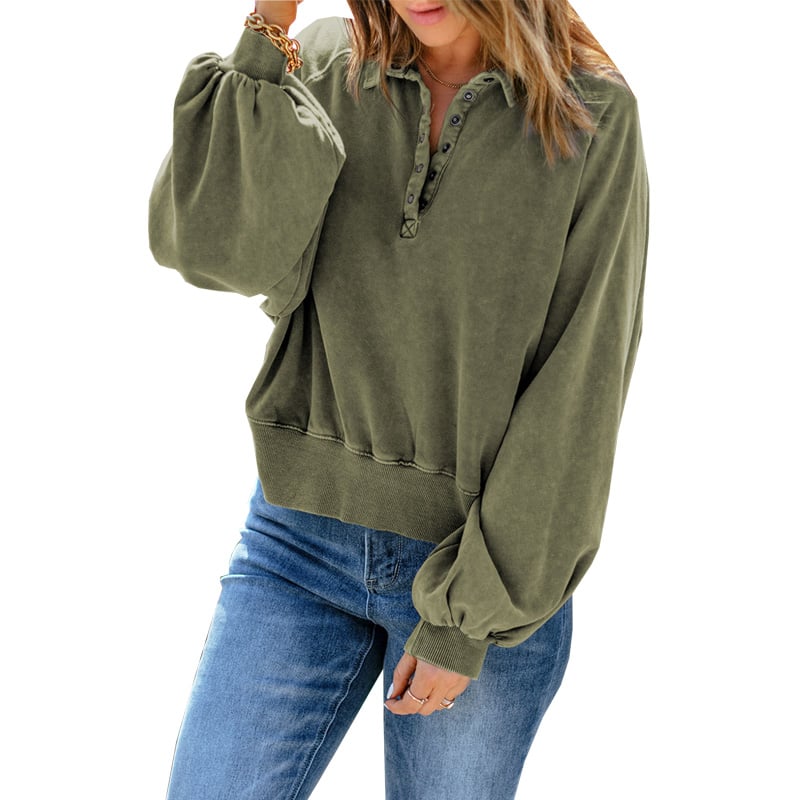 Blue-dyed V-neck Pullover Sweatshirt