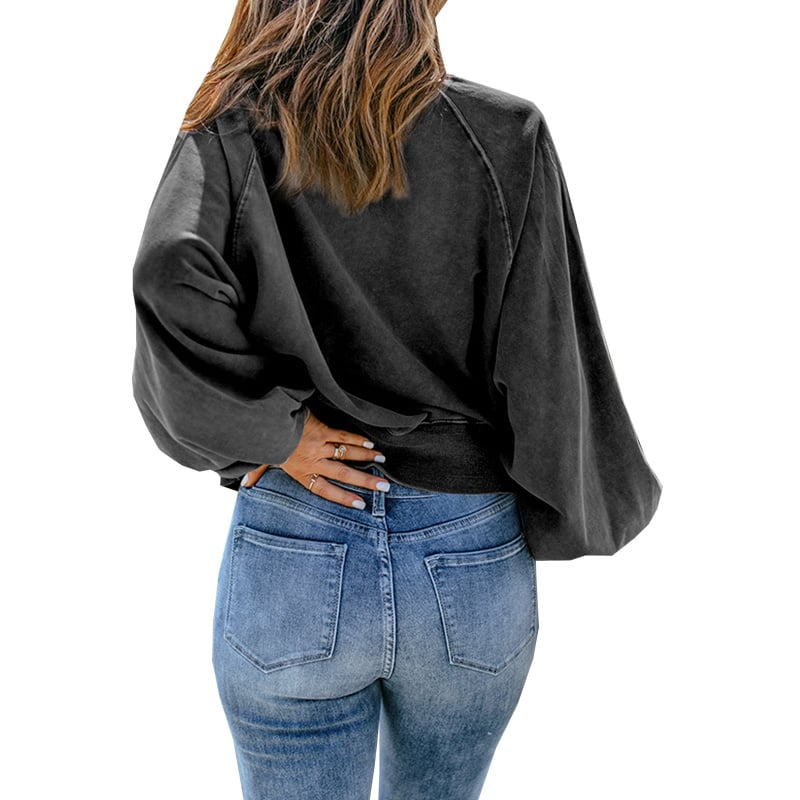 Blue-dyed V-neck Pullover Sweatshirt