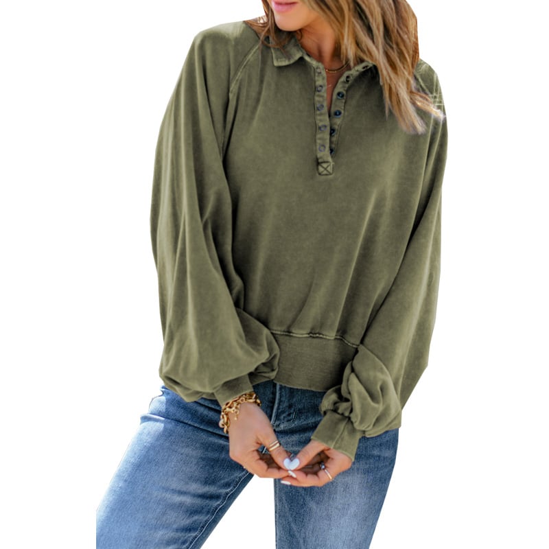 Blue-dyed V-neck Pullover Sweatshirt