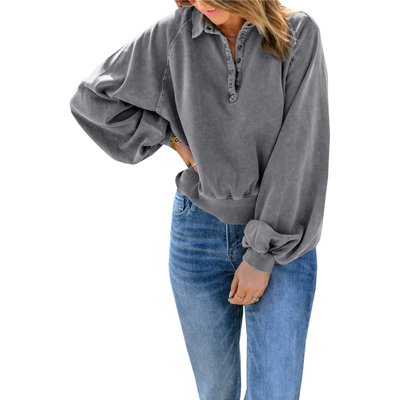 Blue-dyed V-neck Pullover Sweatshirt