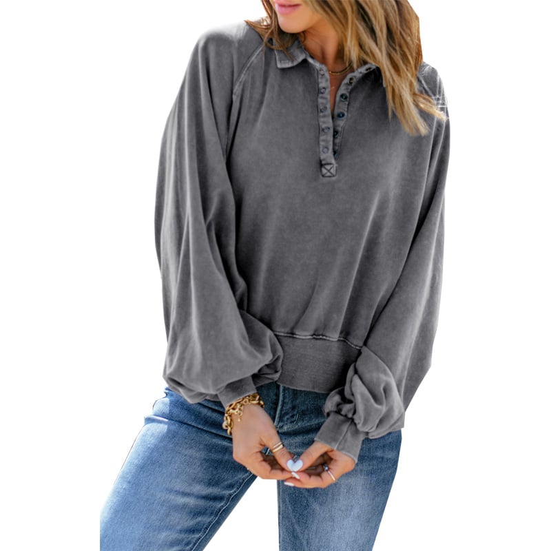 Blue-dyed V-neck Pullover Sweatshirt