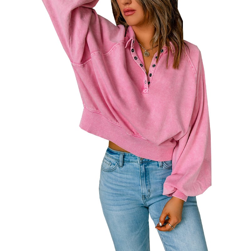Blue-dyed V-neck Pullover Sweatshirt
