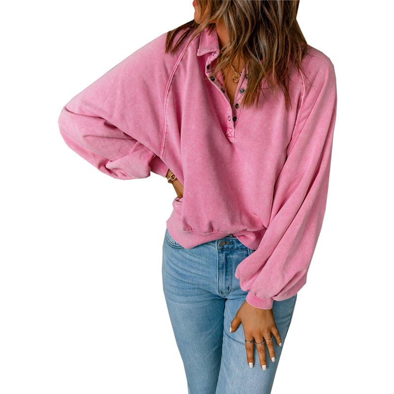 Blue-dyed V-neck Pullover Sweatshirt