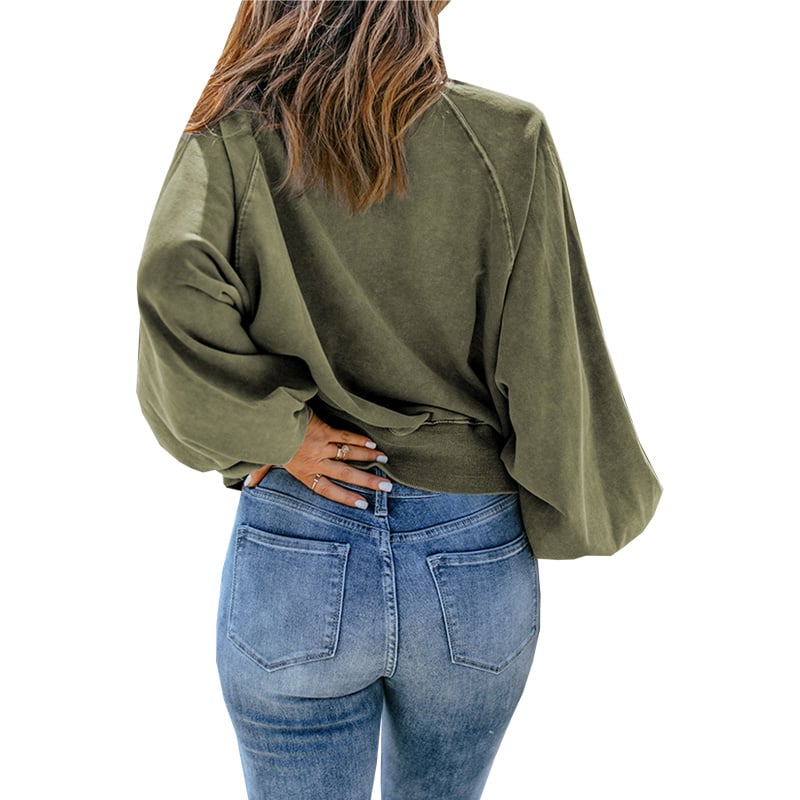 Blue-dyed V-neck Pullover Sweatshirt