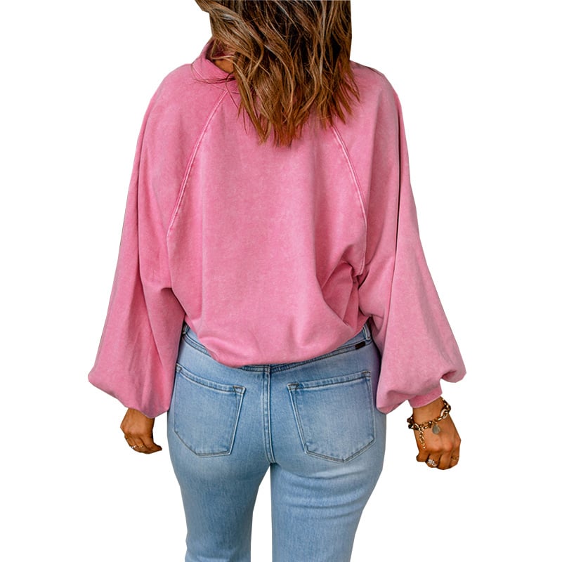 Blue-dyed V-neck Pullover Sweatshirt