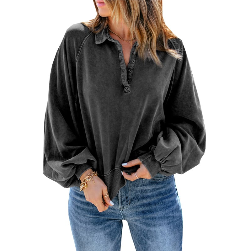 Blue-dyed V-neck Pullover Sweatshirt