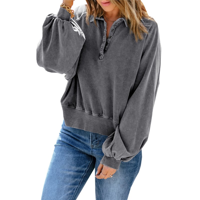 Blue-dyed V-neck Pullover Sweatshirt
