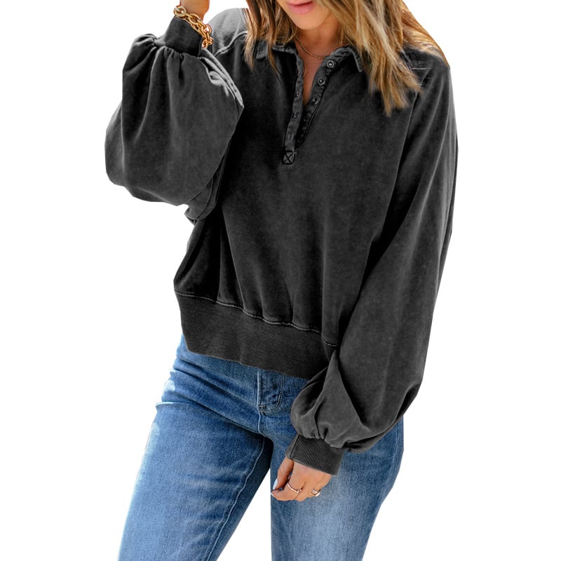 Blue-dyed V-neck Pullover Sweatshirt