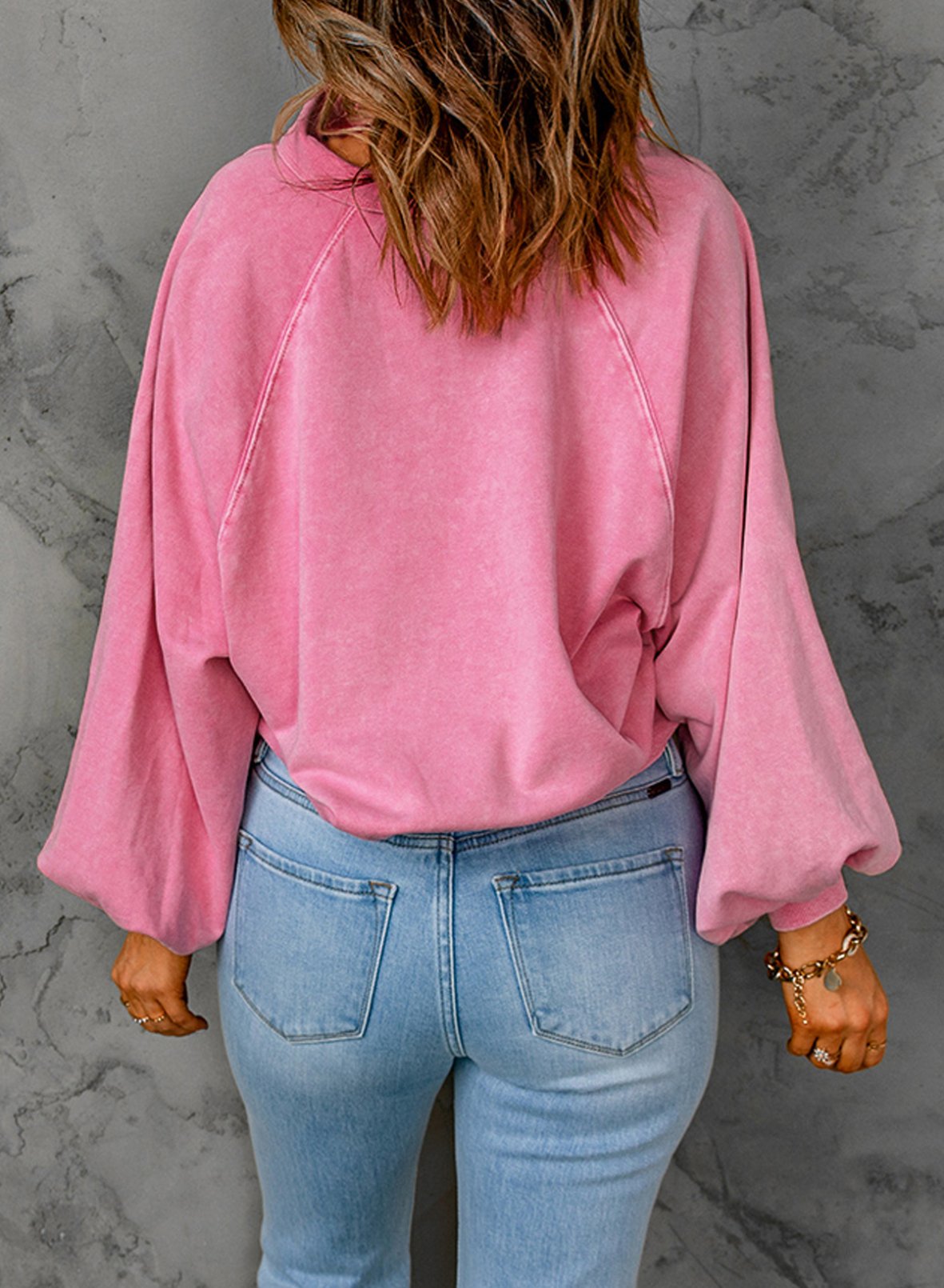 Blue-dyed V-neck Pullover Sweatshirt