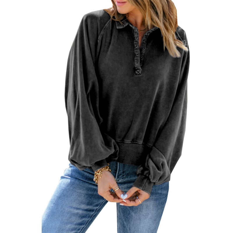 Blue-dyed V-neck Pullover Sweatshirt