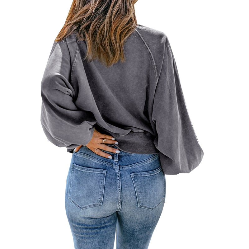 Blue-dyed V-neck Pullover Sweatshirt