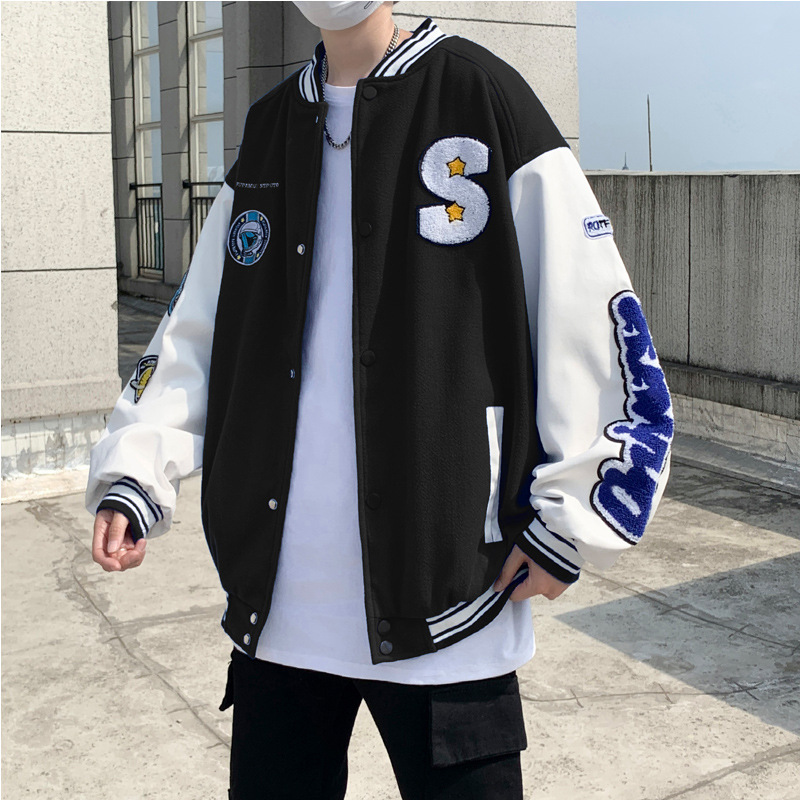 Color Contrast Patchwork Baseball Uniform Jacket Coat