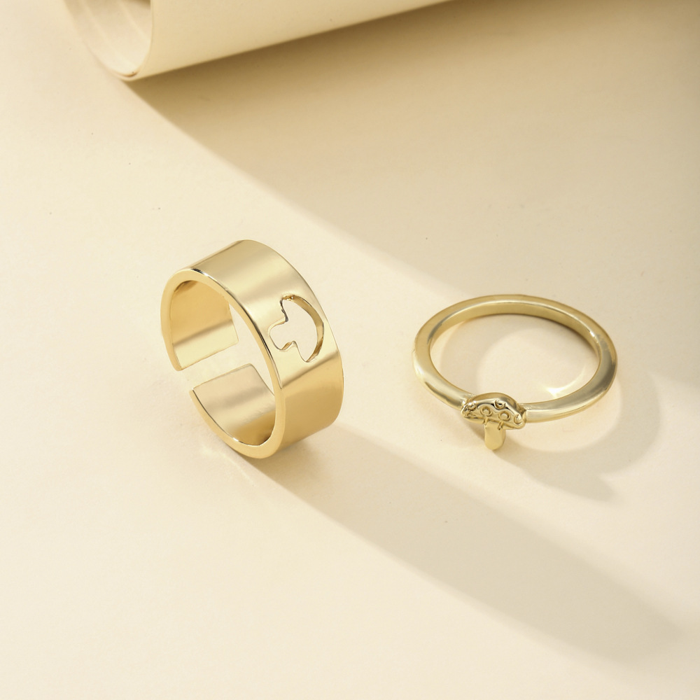 Alloy Plating Couple Hollow Mushroom Ring 7
