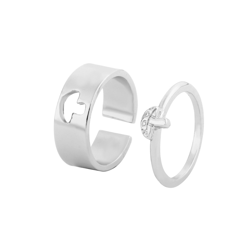 Alloy Plating Couple Hollow Mushroom Ring 3