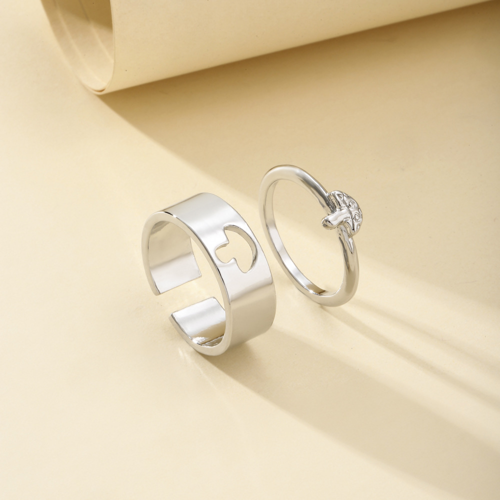 Alloy Plating Couple Hollow Mushroom Ring 5