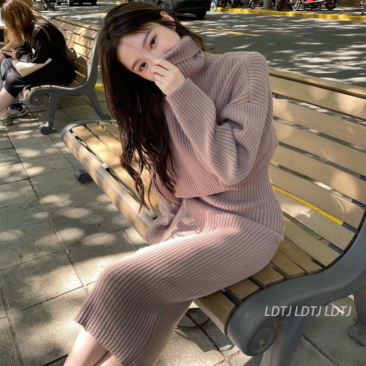 Lazy Style Two Piece High Neck Sweater