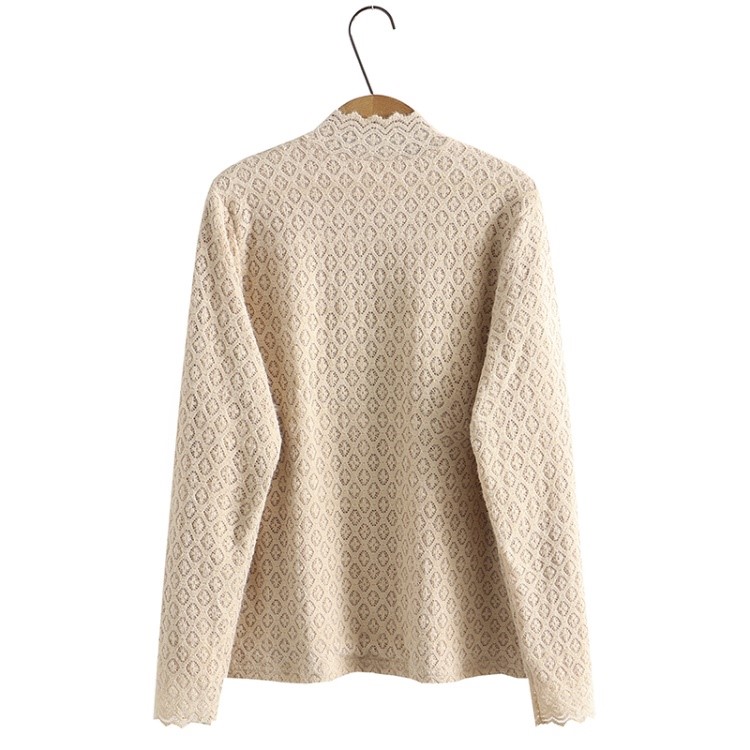 Loose Plus Size Women's Fleece Half Turtleneck Lace T-shirt 4