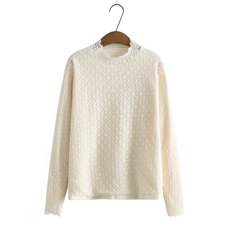 Loose Plus Size Women's Fleece Half Turtleneck Lace T-shirt 2