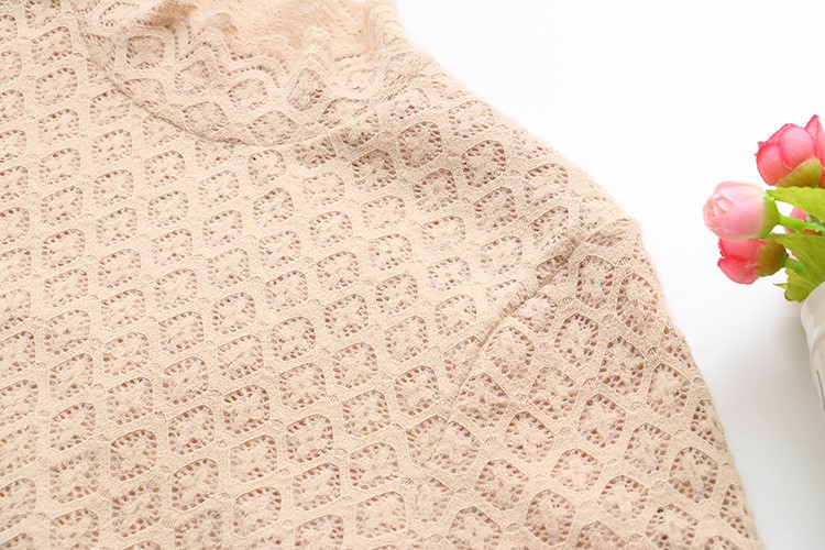 Loose Plus Size Women's Fleece Half Turtleneck Lace T-shirt 7