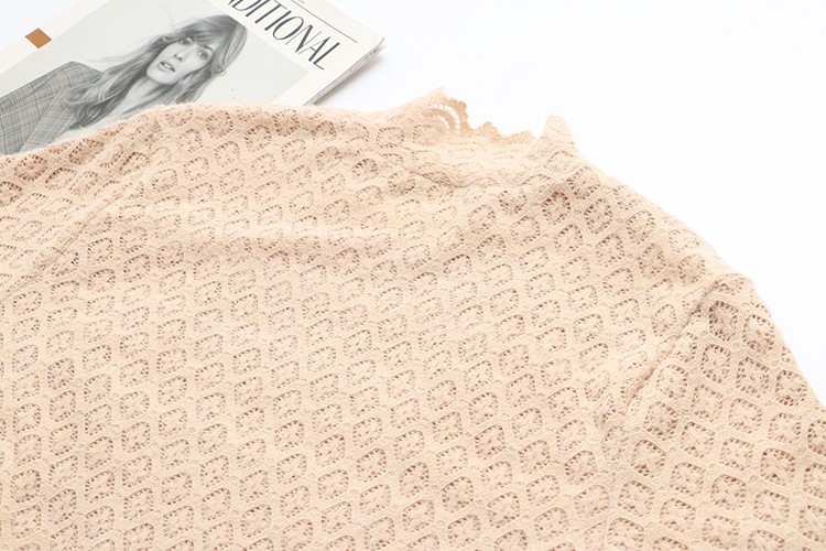 Loose Plus Size Women's Fleece Half Turtleneck Lace T-shirt 14