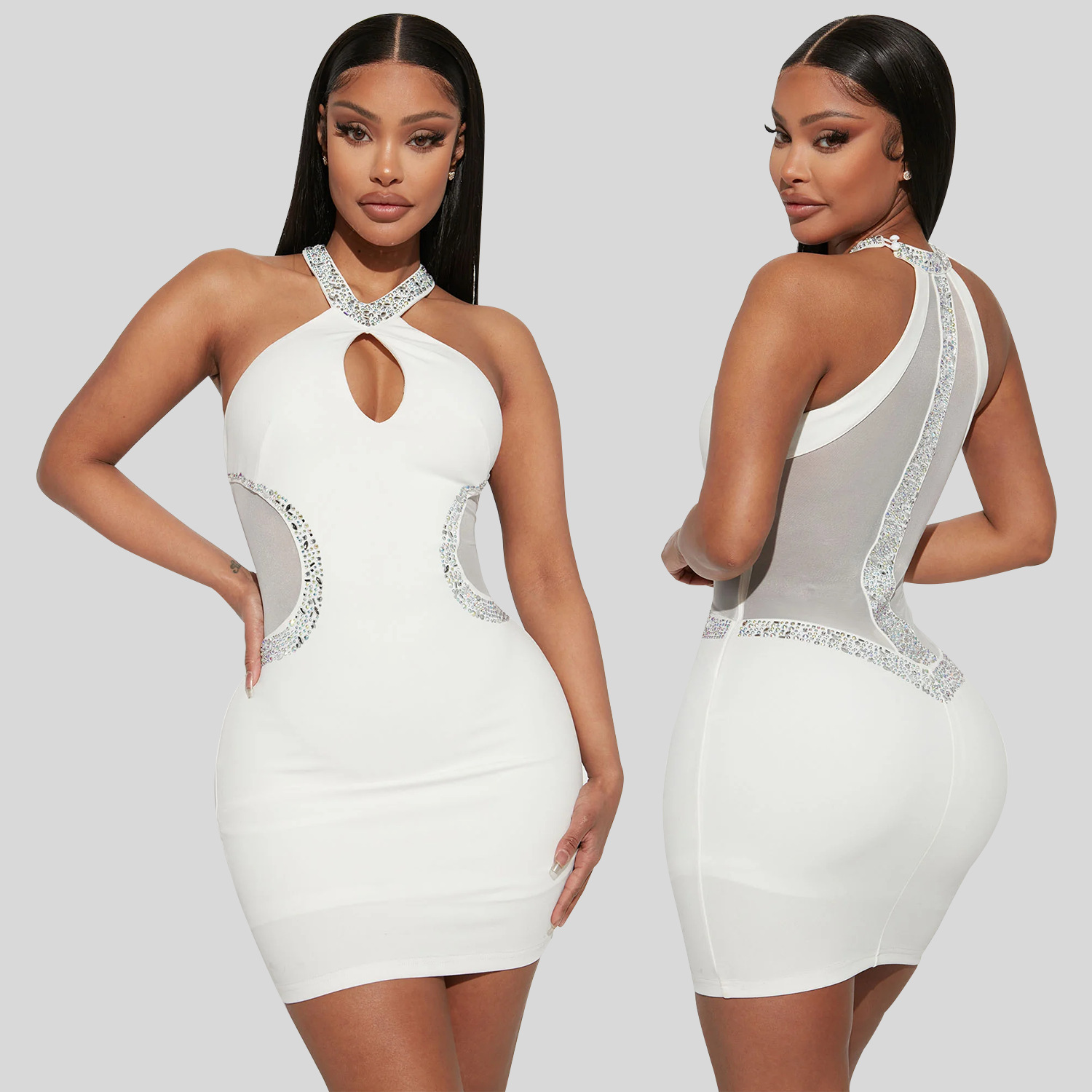 Women's Hollow Rhinestone Halter Dress - Image 7