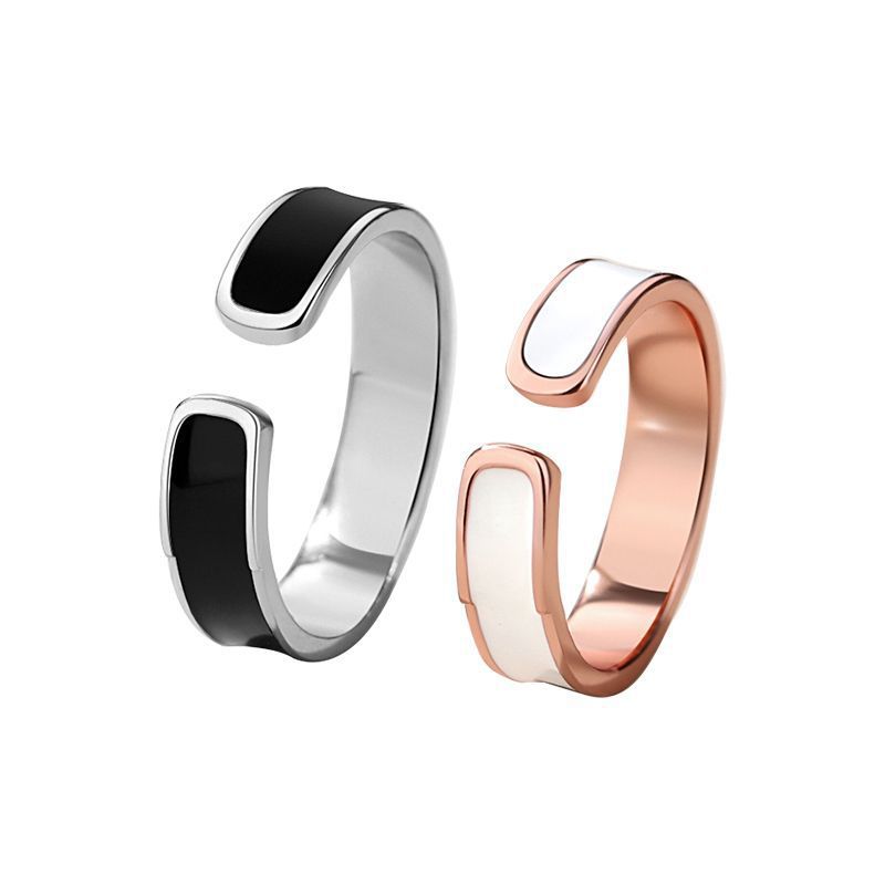 Black and White Couple Open Ring - Variation 5