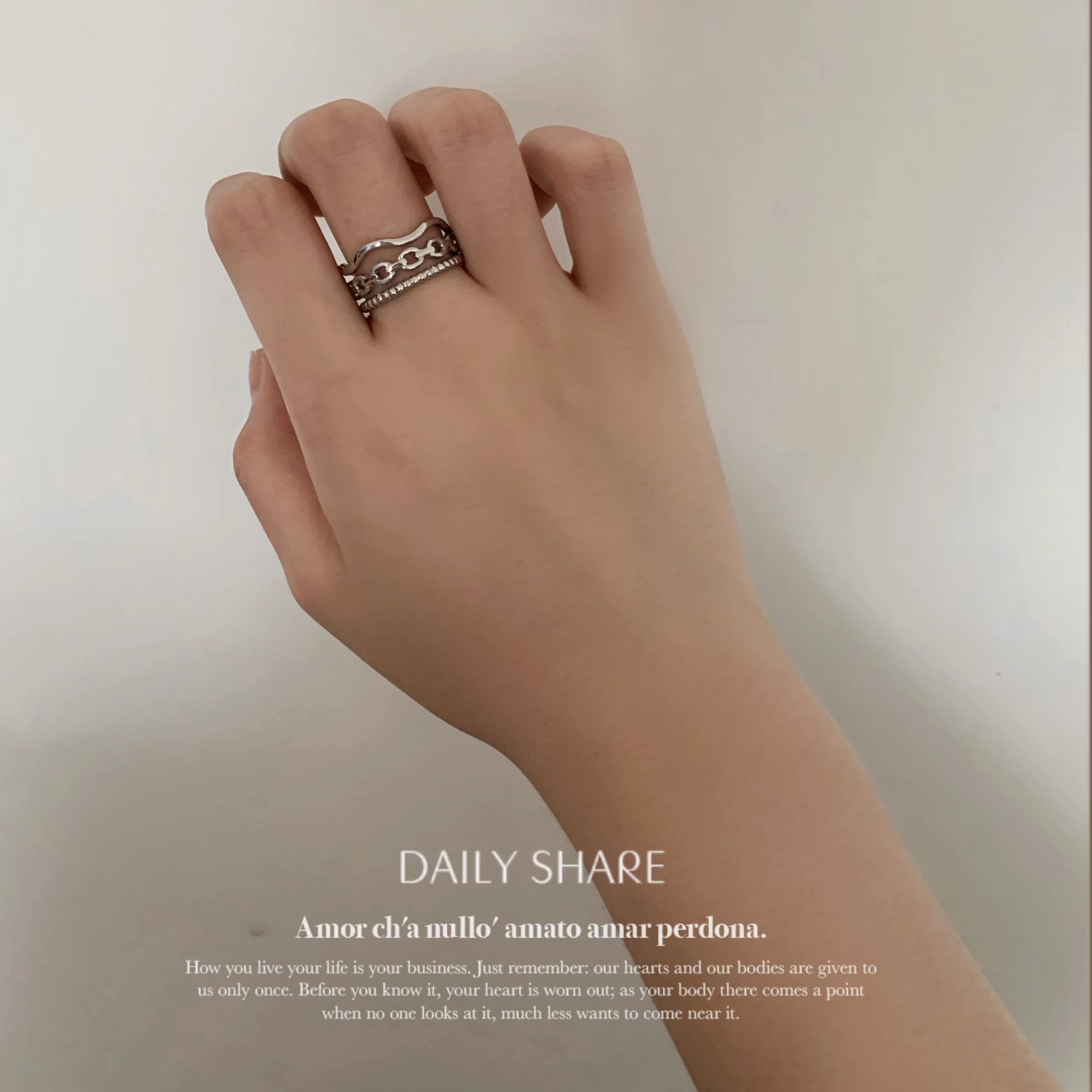 Niche Three-layer Wave Round Beads Stitching Hollow Titanium Steel Ring 5