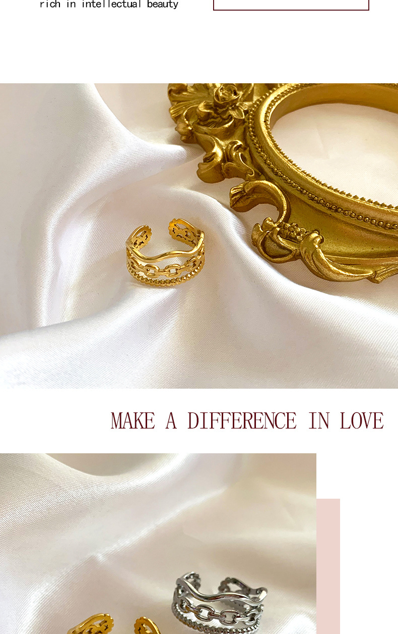 Niche Three-layer Wave Round Beads Stitching Hollow Titanium Steel Ring 6