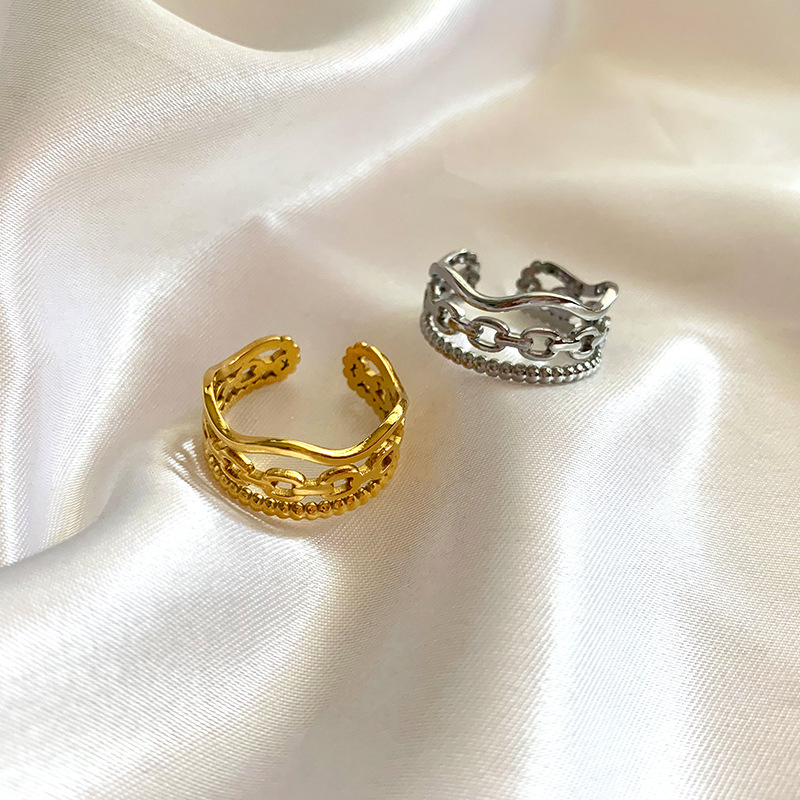 Niche Three-layer Wave Round Beads Stitching Hollow Titanium Steel Ring 3