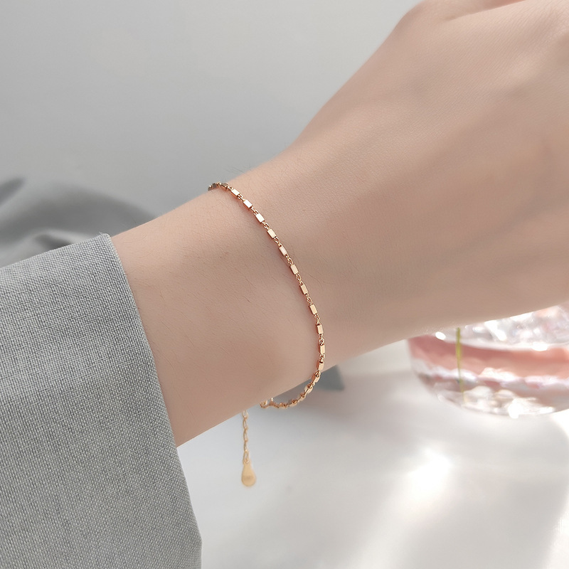 S925 Silver Small Square Bracelet on Wrist