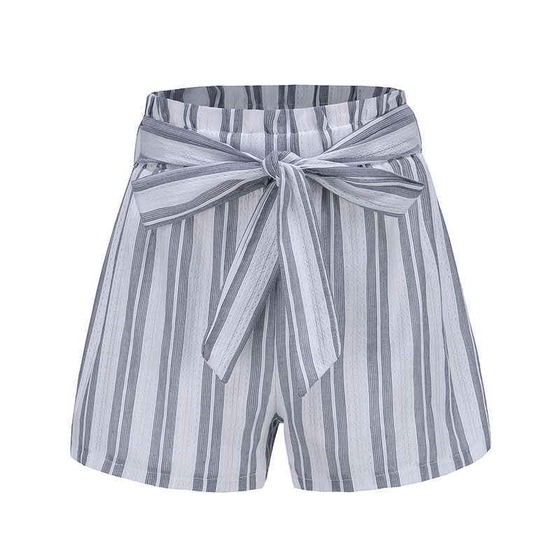 Women's High Waist Belted Striped Wide Leg Shorts 4
